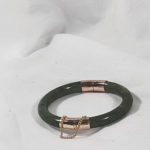 1950s vintage Green Jade Bangle with gold chains and covers.